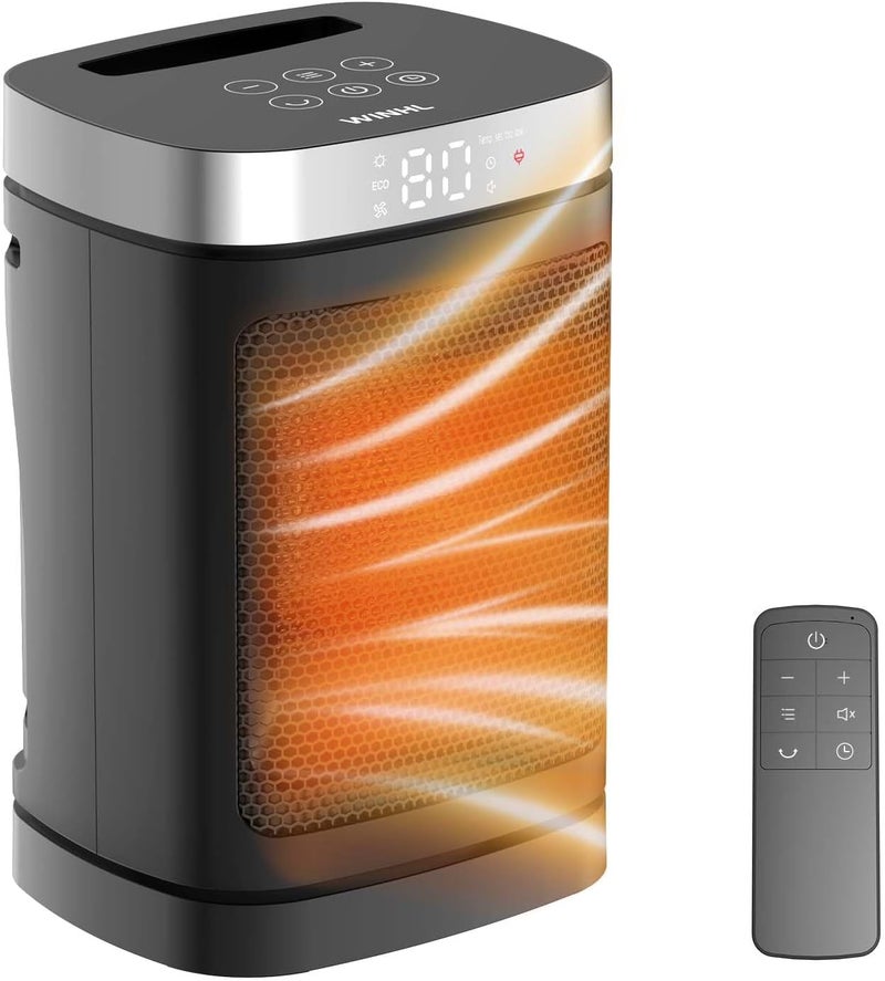 WINHL Portable PTC Ceramic Space Heater - Fast Heating, 70° Oscillation, Remote Control, 3 Heating Modes, Suitable for Office and Bedroom - Image 1